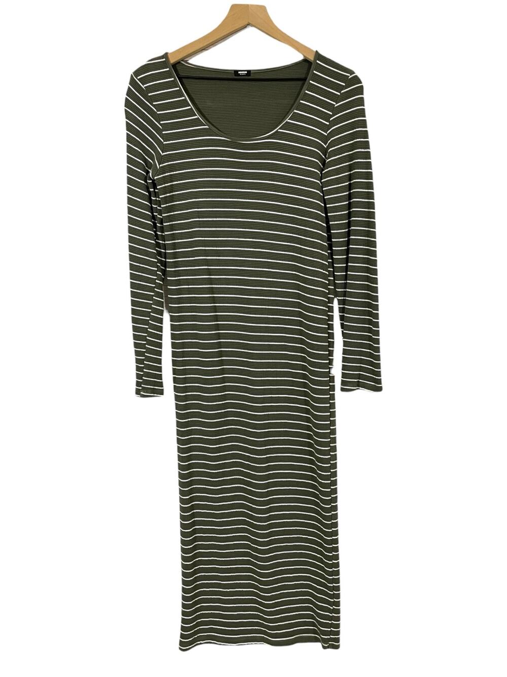 MONROW Mommy Stretch Knit Striped Midi Dress - Green - Medium